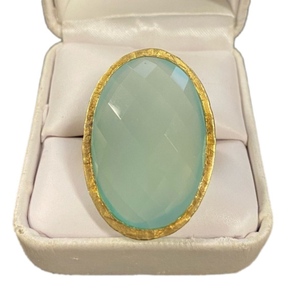 Vtg Sterling Gold Tone Oval Faceted Caribbean Blue Quartzite Ring Size 8.25 - Picture 4 of 8